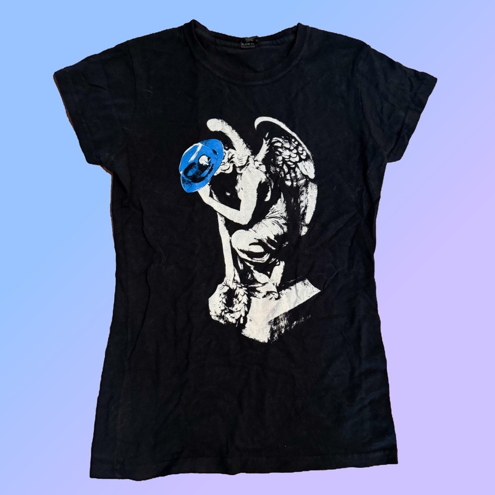Black Jack White Graphic T-Shirt with Angel Design